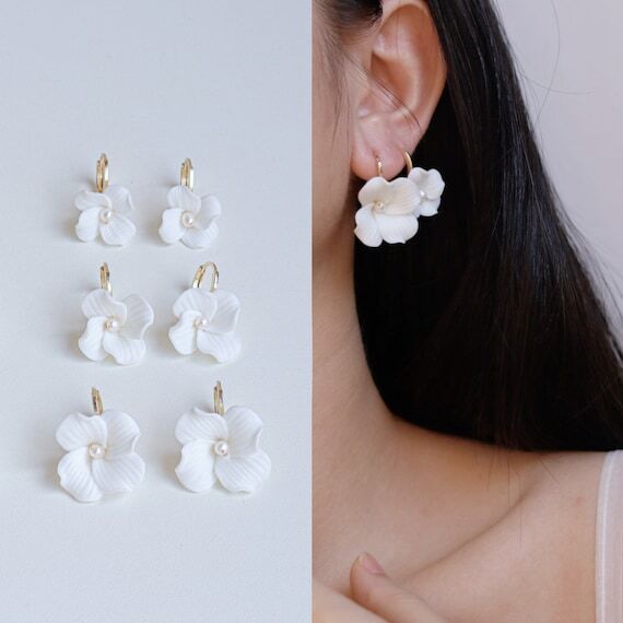 Wedding Huggy Hoop Earrings for Brides, Polym...