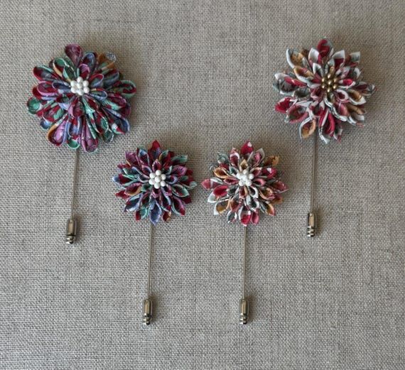 Liberty Fabric Flower Lapel Pin - Red Collect...