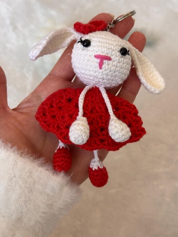 Handmade Crochet Bunny Keychain: Cotton Amigu...