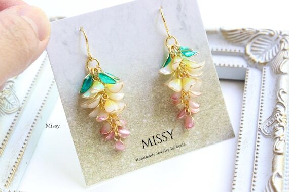 Handcrafted White Wisteria Earrings: White & ...