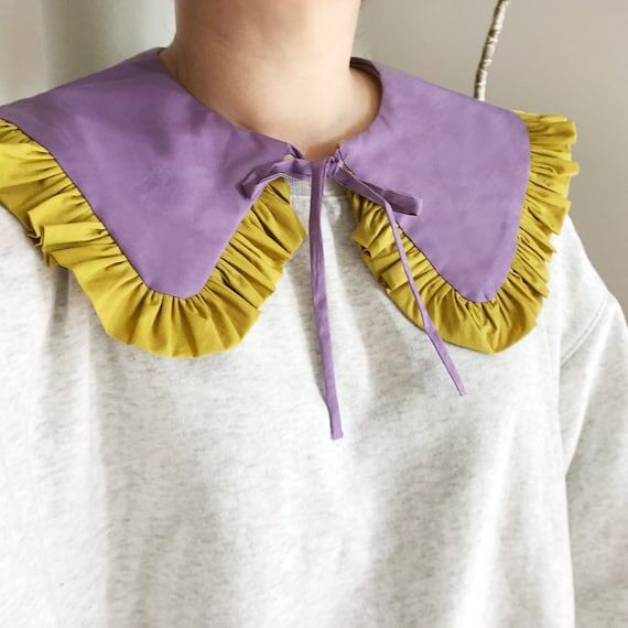 Colour Block Cotton Frill Collar: Lavender & ...