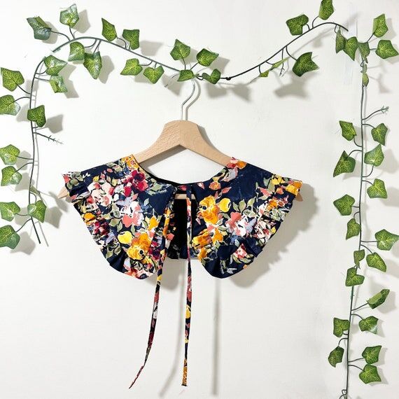 Navy Floral Cotton Detachable Frill Collar: H...
