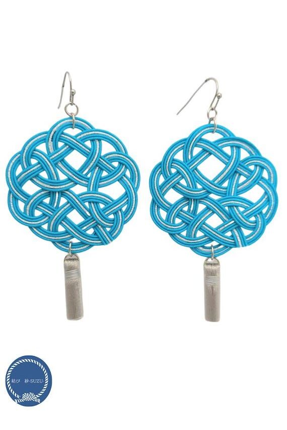 Blue Mizuhiki Tassel Earrings | Kesa Knot Pro...