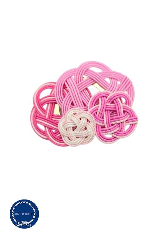 Pink Mizuhiki Camellia & Plum Knot Brooch | J...