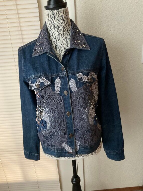 Women Art to wear Altered couture Blue Jeans ...