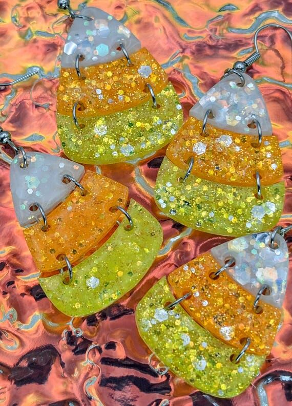 Handmade Candy Corn Dangle Earrings Halloween...