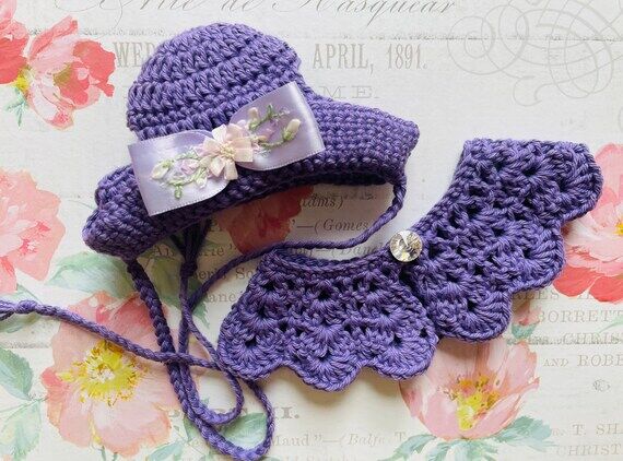 Crochet pet hat, dog hat and collar set, hand...