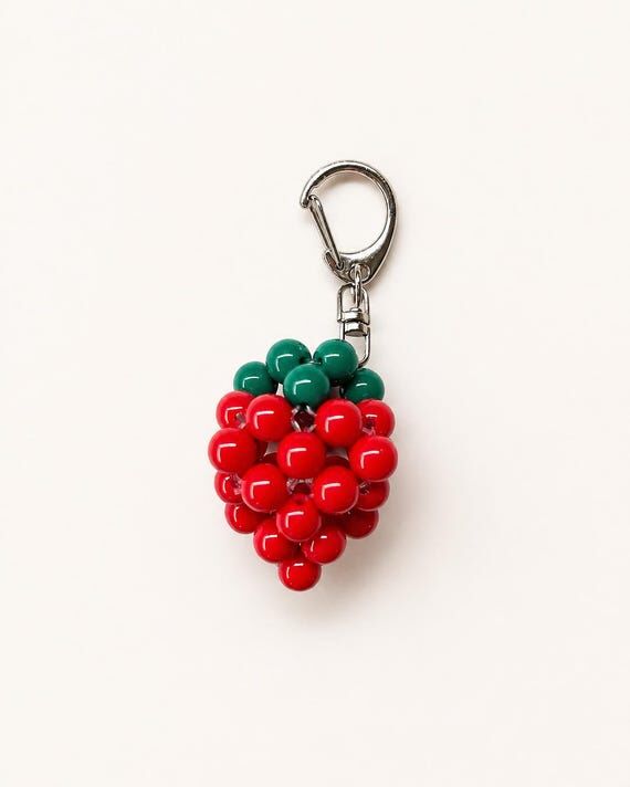 Strawberry Keychain, Red Berry Bag Charm, Kaw...