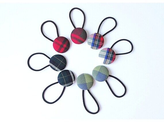 Plaid Button Elastic Hair Ties for Girls / Su...