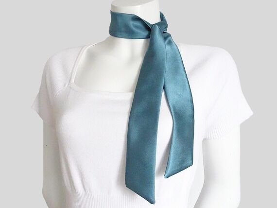 Teal Satin Skinny Scarf / Handmade Neckwear A...