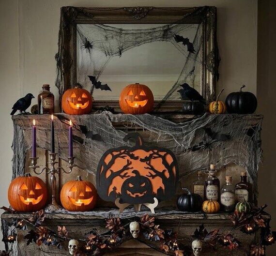 Layered Halloween Pumpkin Sign, Spooky Bat Tr...
