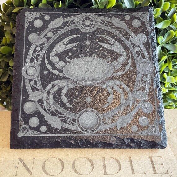 Engraved Cancer Zodiac Slate Coaster: Celesti...
