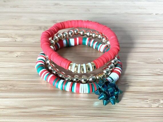 Christmas bracelet stack Handmade holiday jew...
