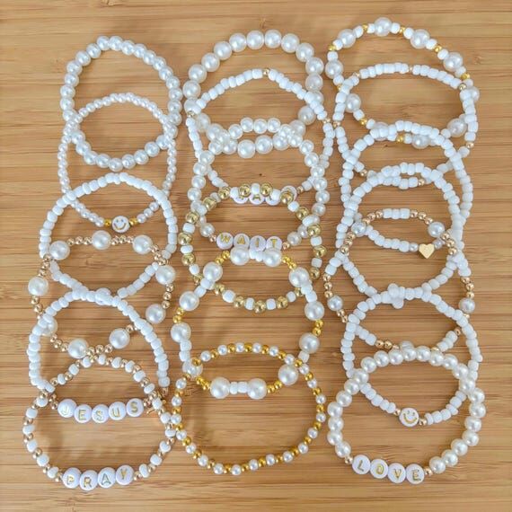 Boho Gold Bracelet Stack Set, Dainty Beaded B...