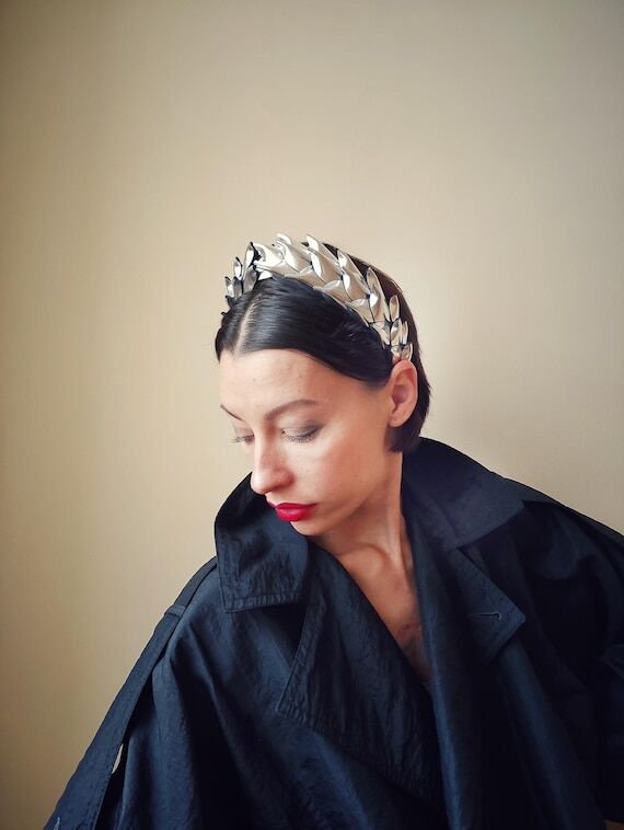 Silver Leather crown with scales gothic style...