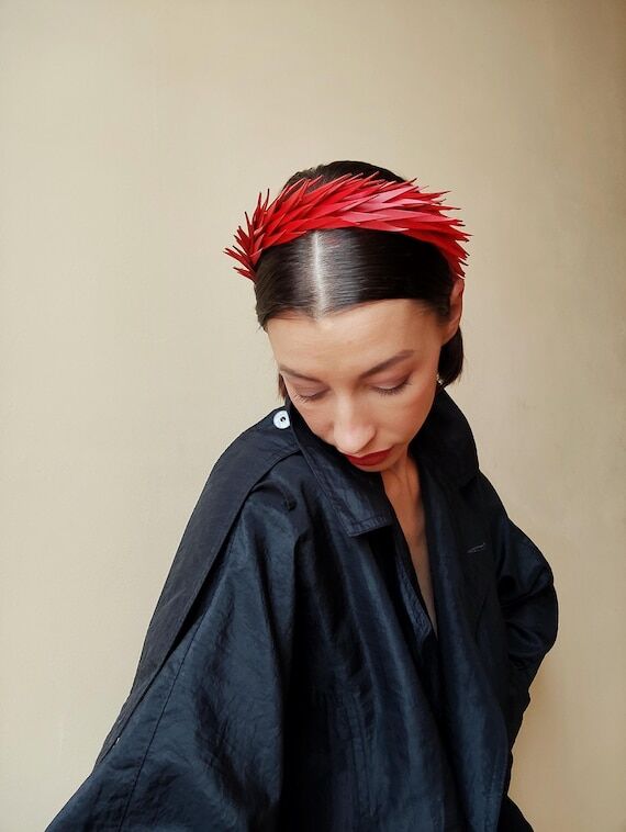 Red leather headband in Gothic style/Leather ...