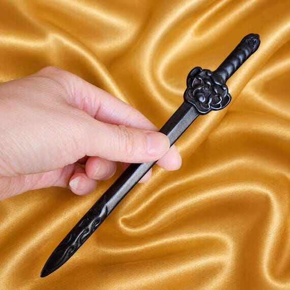 Hand Carved Ebony Wooden Hair Stick, Traditio...