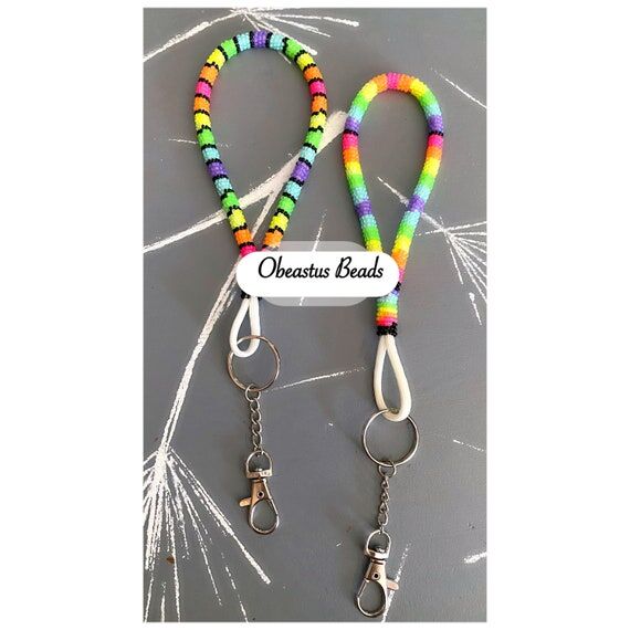 Beaded Wristlet - Neon Keychain - Paracord Be...