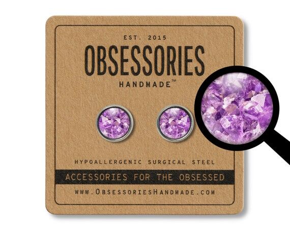 Amethyst Earrings Purple Amethyst Stud Earrin...