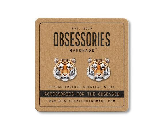 Tiger Earrings Wild Animal Earrings Tiger Stu...