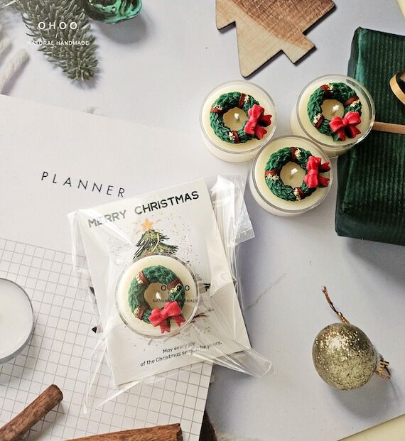 Hand Poured Christmas Wreath Tealight Candle,...
