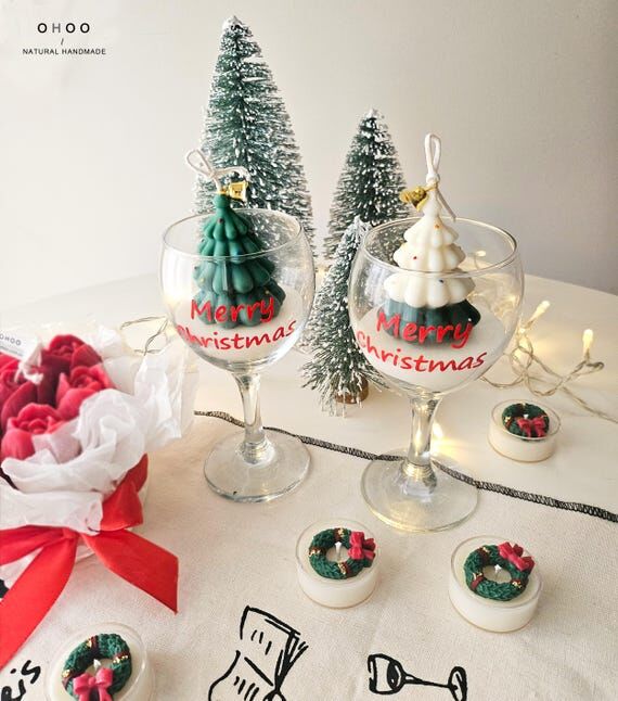 Wine Glass Christmas Tree Candle, Hand Poured...