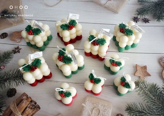 Christmas Bubble Cube Candle, Hand Poured Soy...