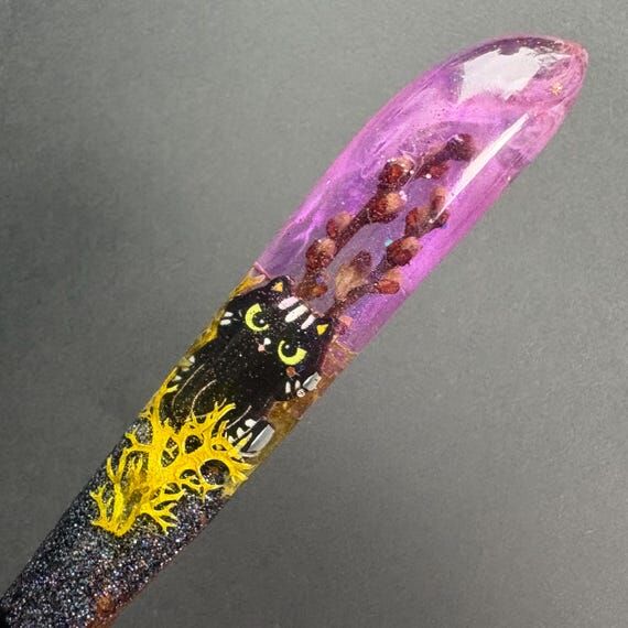 Resin Wood Hair Stick, Black Cat Kitten Hair ...