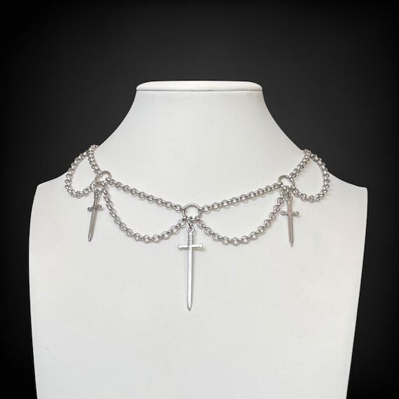 Goth Choker Necklace with swords - stainless ...