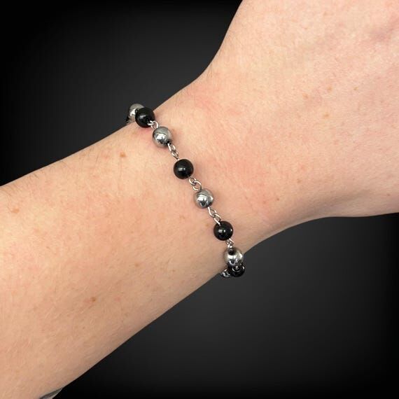 black and silver beaded bracelet - stainless ...