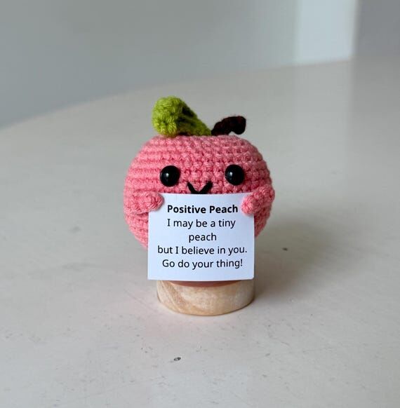 Funny Positive Peach, Knitted Peach Plushie T...