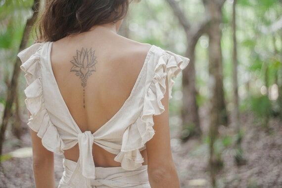 Linen Ruffle Crop Top Tiered Wrap Linen Blous...