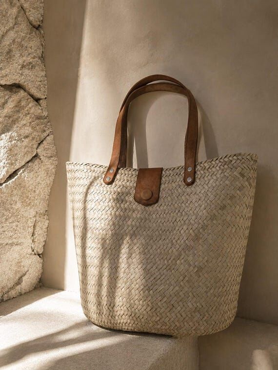 BIG STRAW BAG Handmade with leather French Ma...