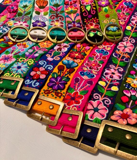 Hand Embroidered Peruvian Belt, Colorful Flor...