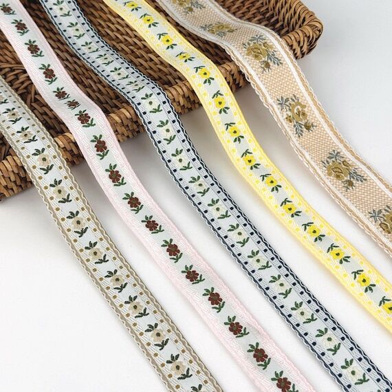 Vintage Floral Jacquard Ribbon, Woven Flower ...