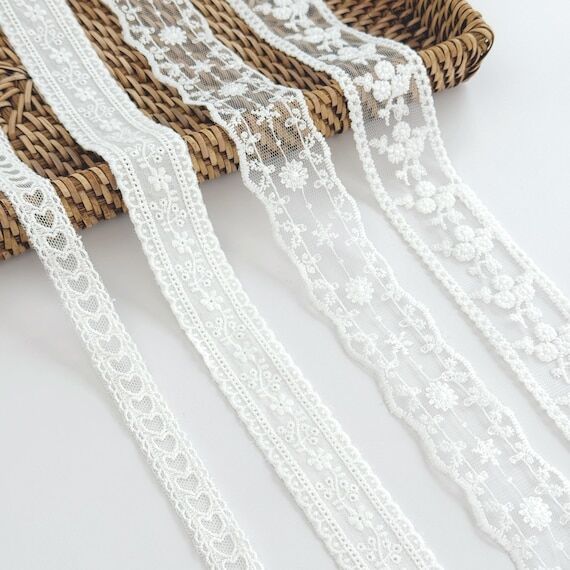 White Floral Embroidery Lace Trim by Yard, Vi...