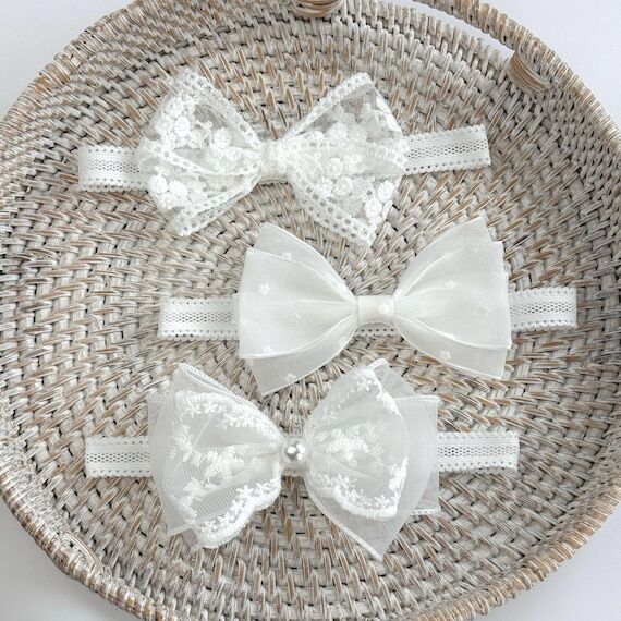 Handmade White Lace Baby Headband, Newborn Ph...