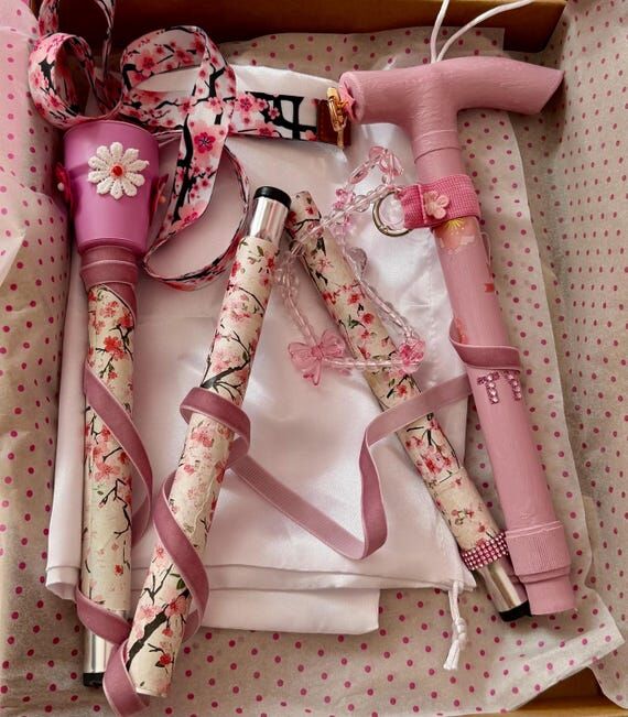 Cherry Blossom Walking Stick Bespoke, folding...