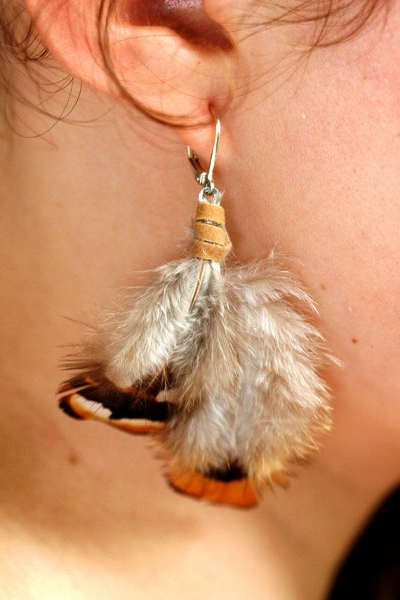 Feather Earrings - Dangle Earrings - Natural ...