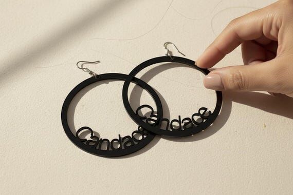 Personalized Black Acrylic Name Hoop Earrings...