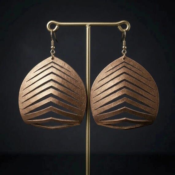 Hand-Painted Copper Leather Statement Earring...