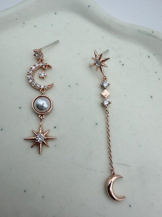 Handmade Celestial Star and Moon Earrings wit...