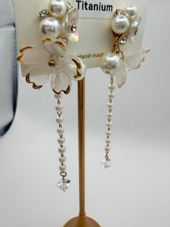Handmade Floral Pearl Drop Earrings...