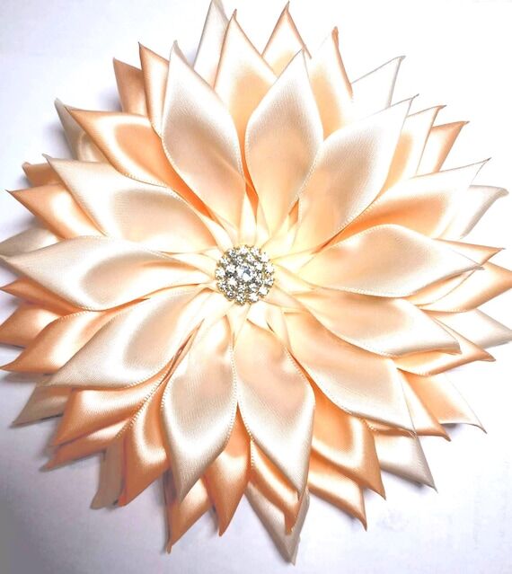 Pin Corsage Peach & Ivory Satin Ribbon Flower...