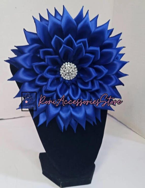 Pin Corsage Royal Blue Satin Ribbon Flower B...