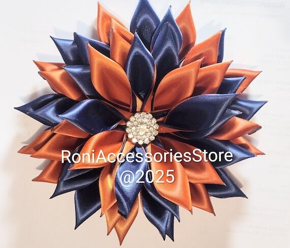 Pin Corsage Burnt Orange & Navy Blue Double L...