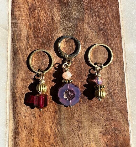 Burgundy & Sunstone Flower Knitting Stitch Ma...