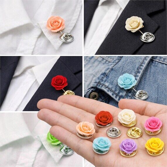 Mini Rose Lapel Pin — 15mm Mulberry Paper F...