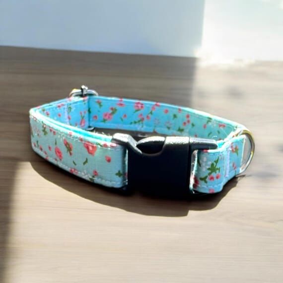 Ditsy Floral Dog Collar: Handmade Blue Pet Co...