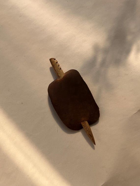 Handmade oval leather barrette...